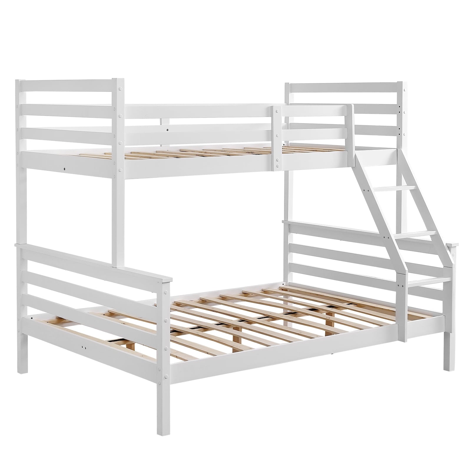 Ktaxon Solid Wood Bunk Bed for Kids, Twin Over Full Bunk Bed Frame with Ladder and Safety Rail, White