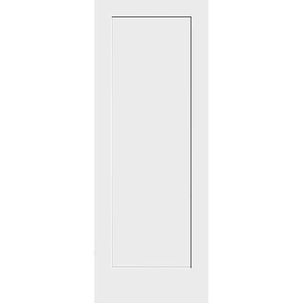 26 in. x 80 in. 1-Panel Right Hand Solid Wood Primed White MDF Single Prehung Interior Door with Matte Black Hinges