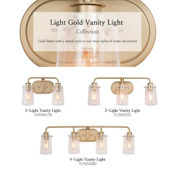 Modern Gold Bathroom Vanity Light Bar, 22.5 in. 3-Light Farmhouse Brass Wall Sconce with Seeded Glass Shades