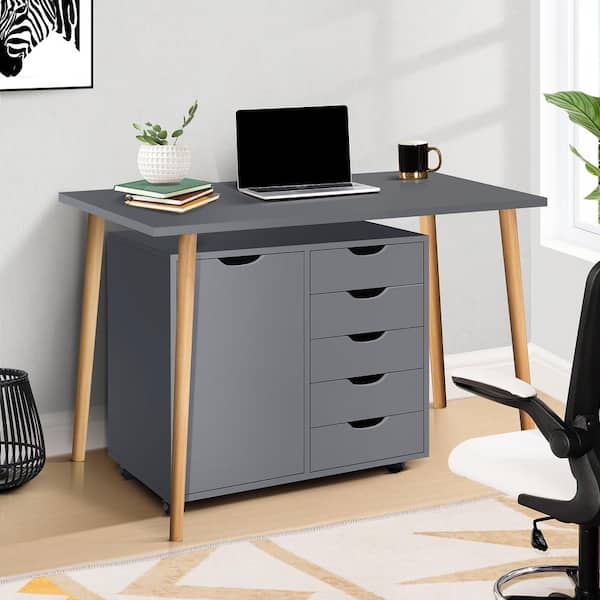 Gray, 5-Drawer with Shelf, Office File Cabinets Wooden File Cabinets for Home Office Lateral File Cabinet
