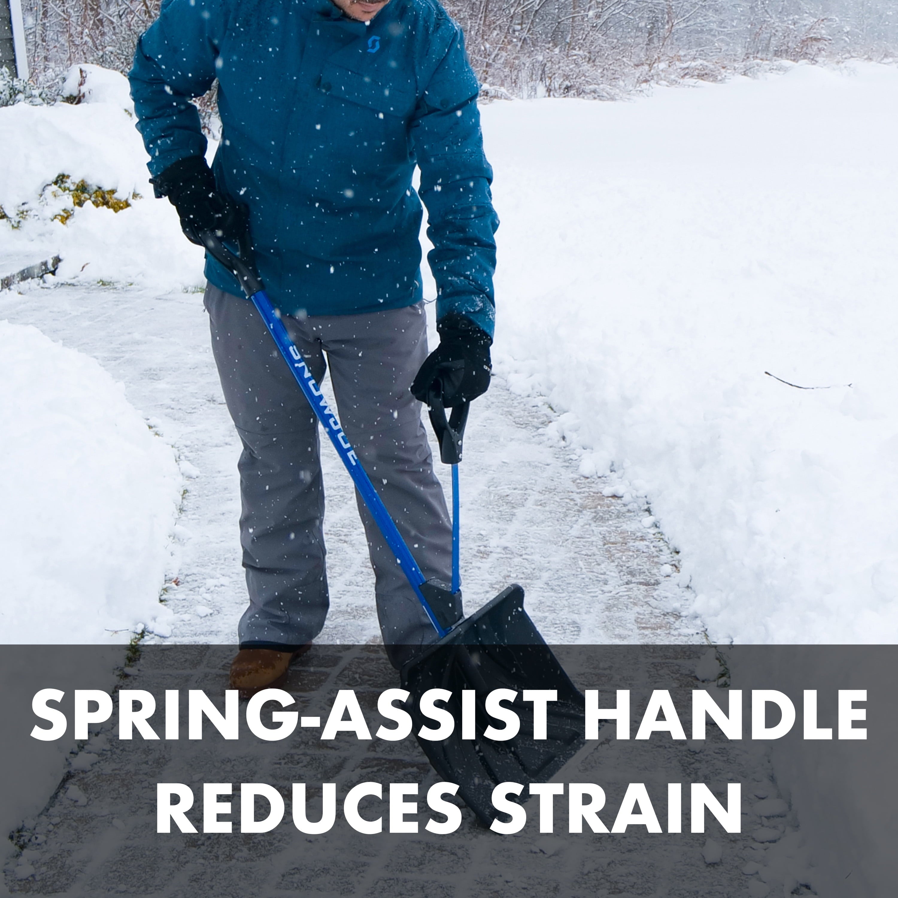 Snow Joe Shovelution Strain-Reducing Snow Shovel, 18-inch Poly Blade, Spring Assisted Handle