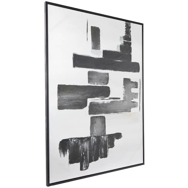 1- Panel Abstract Lines and Shapes Framed Wall Art with Black Frame 66 in. x 47 in.