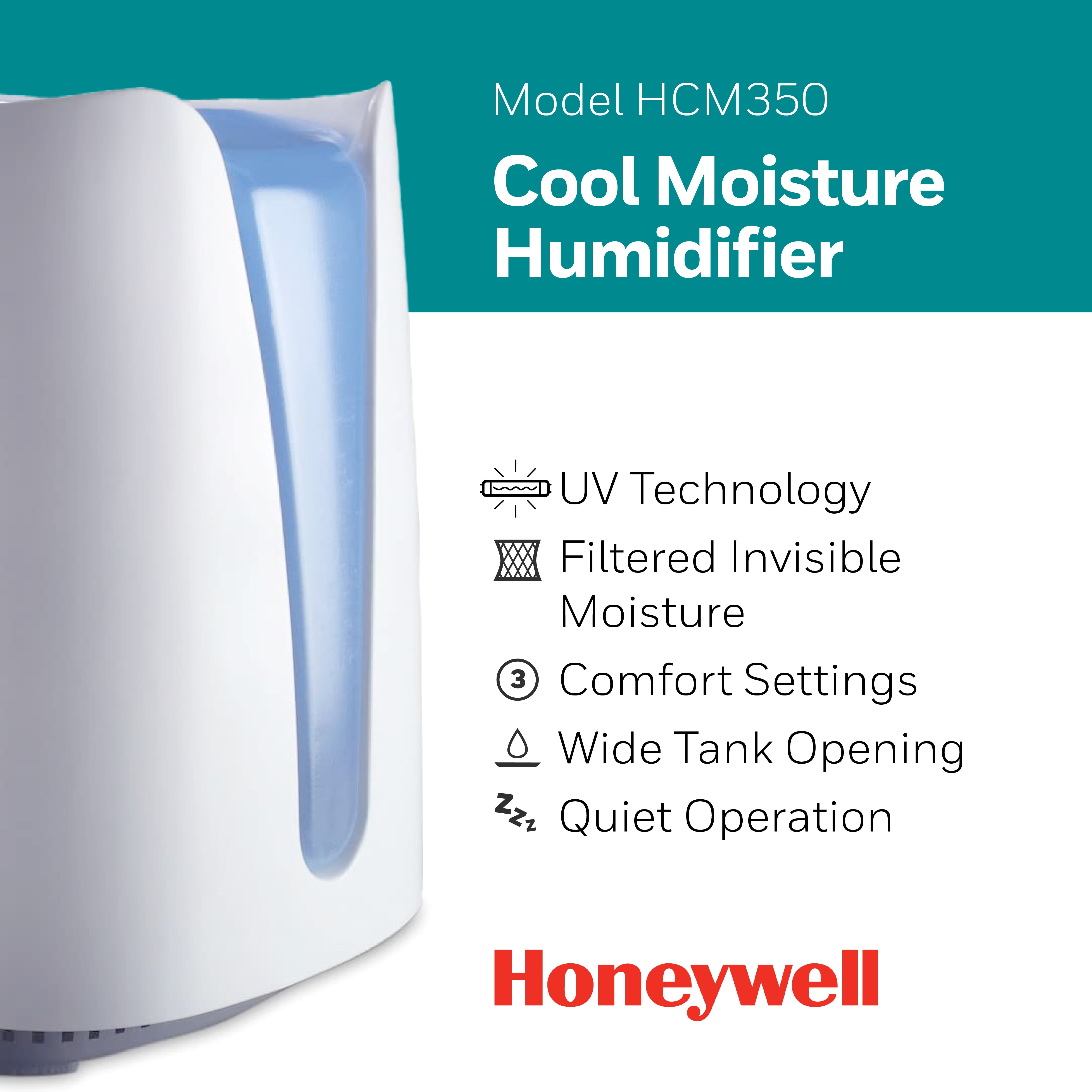 Honeywell Cool Moisture Humidifier for Medium Rooms, 400 sq ft, White, HCM350
