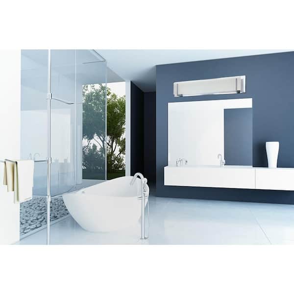 Aurora Series 7-Light Satin Nickel Vanity Light with Linen Glass