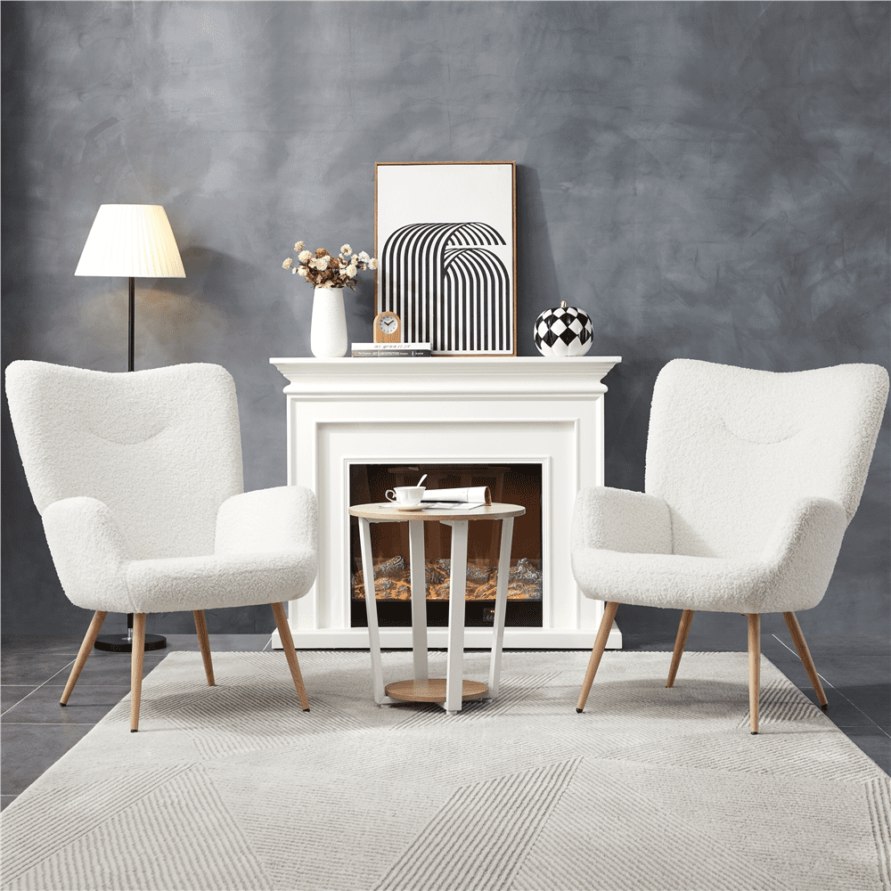 Easyfashion Modern Boucle Fabric Accent Chair, White