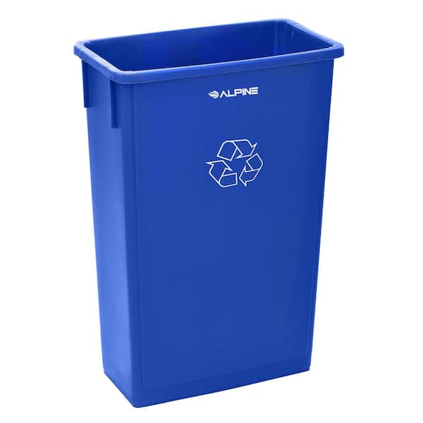 23 gal. Blue Vented Heavy-Duty Plastic Commercial Slim Recycling Bin with Drop Shot Lid