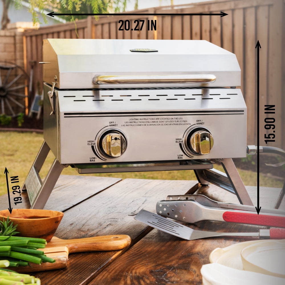 Expert Grill 2 Burner Tabletop Propane Gas Grill, Stainless Steel