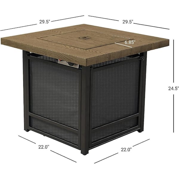 24.5 in. Brown Square Metal Propane Fire Pit Table with Volcanic Stone and CSA-Certified