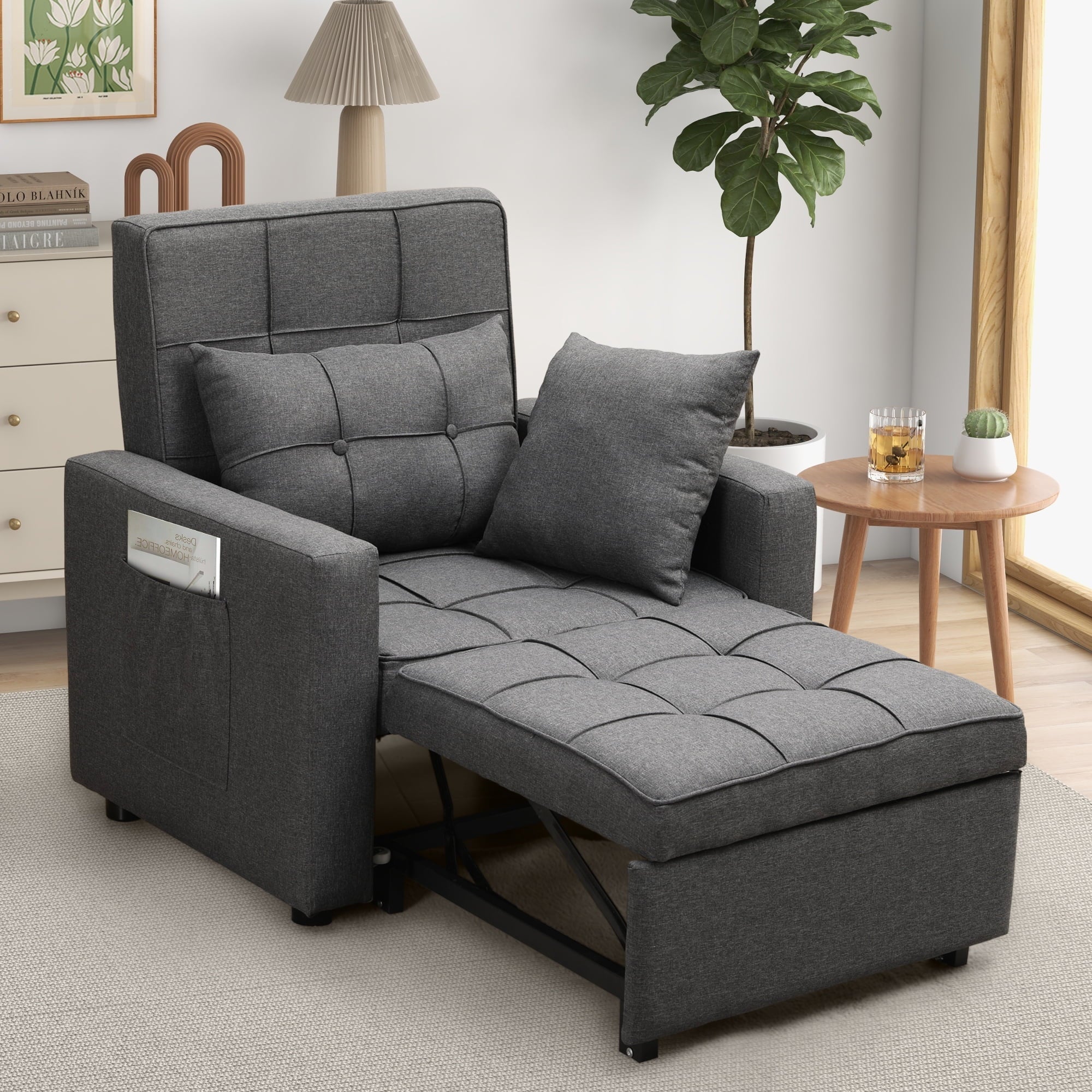 Tolead 3-in-1 Convertible Sofa Bed Sleeper Chair with Adjustable Backrest, Gray
