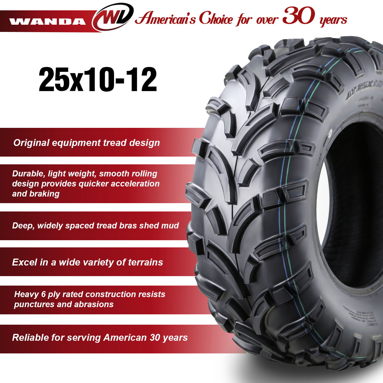 Wanda ATV/UTV Tires 25x10-12 25x10x12 /6PR P373 - 10244, Set 2