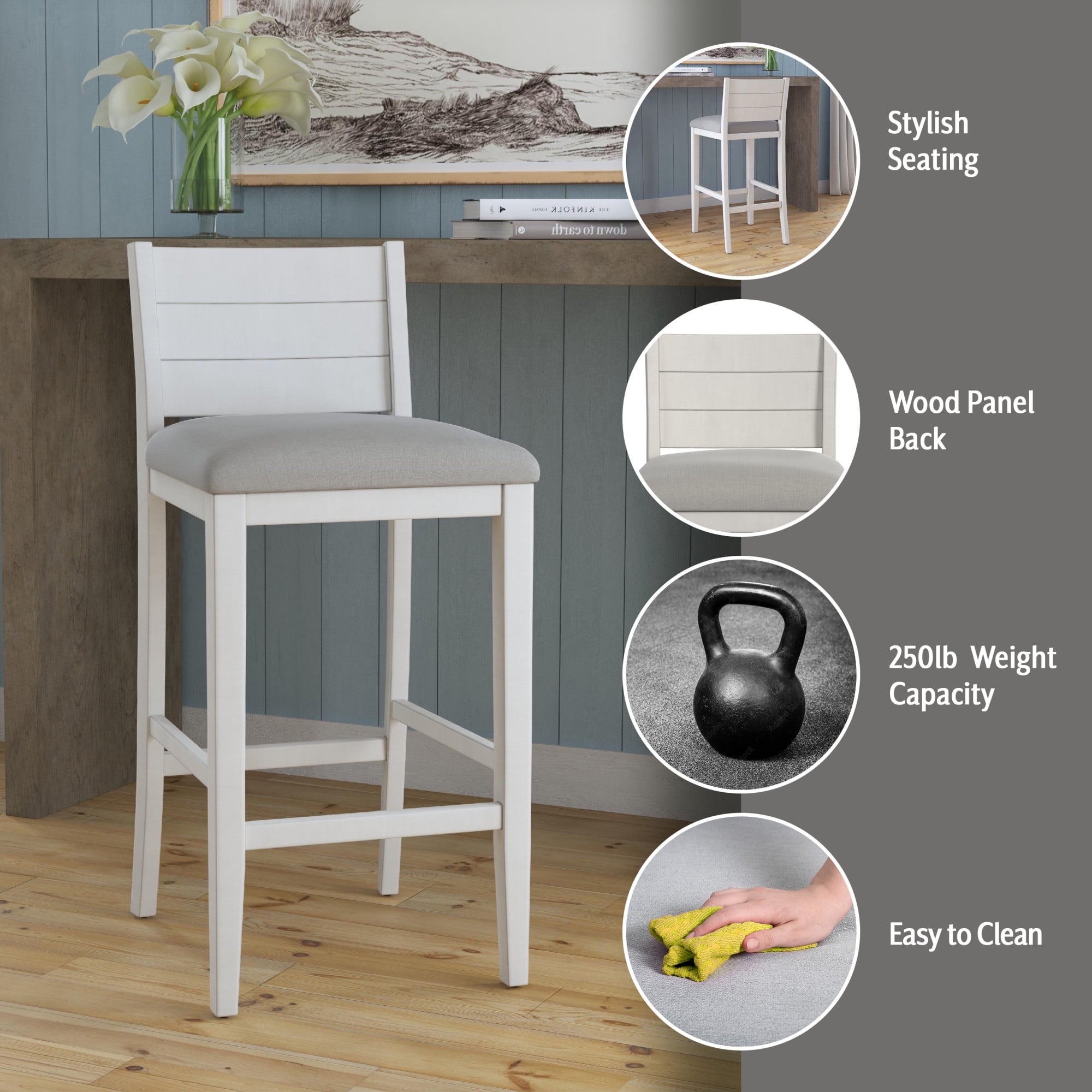 Hillsdale Furniture Fowler Wood Bar Height Stool, Sea White