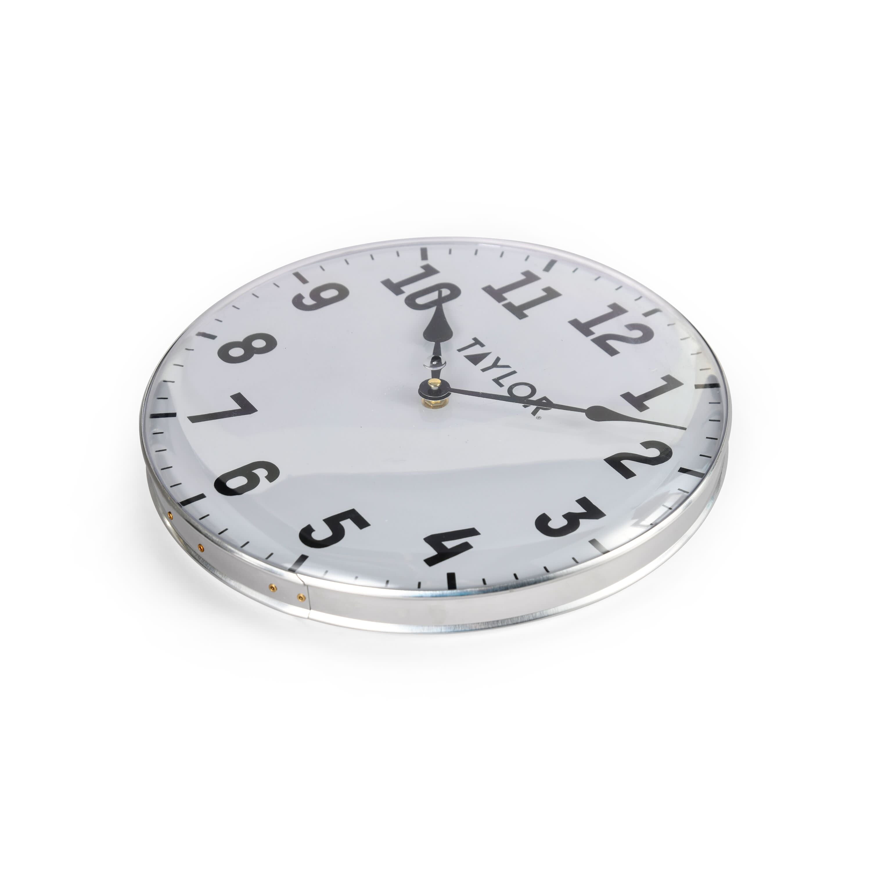 Taylor 12-inch Round Metal Dial Clock in White and Black
