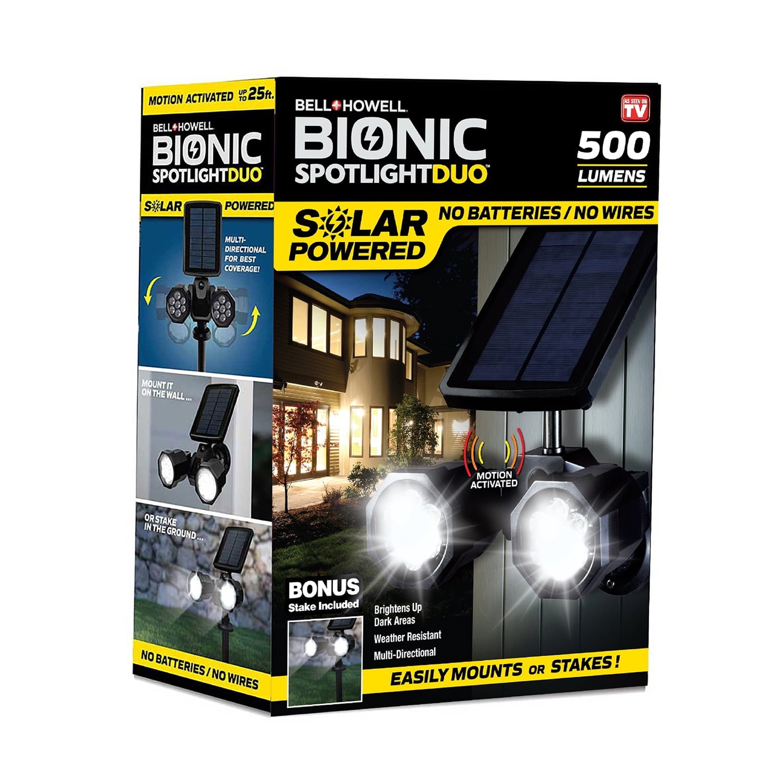Bell + Howell Bionic Spotlight Duo Solar Spotlight 25 Feet Motion Sensor, Sun Panels, Waterproof Frost Resistant Patio, Yard and Outdoor Lighting