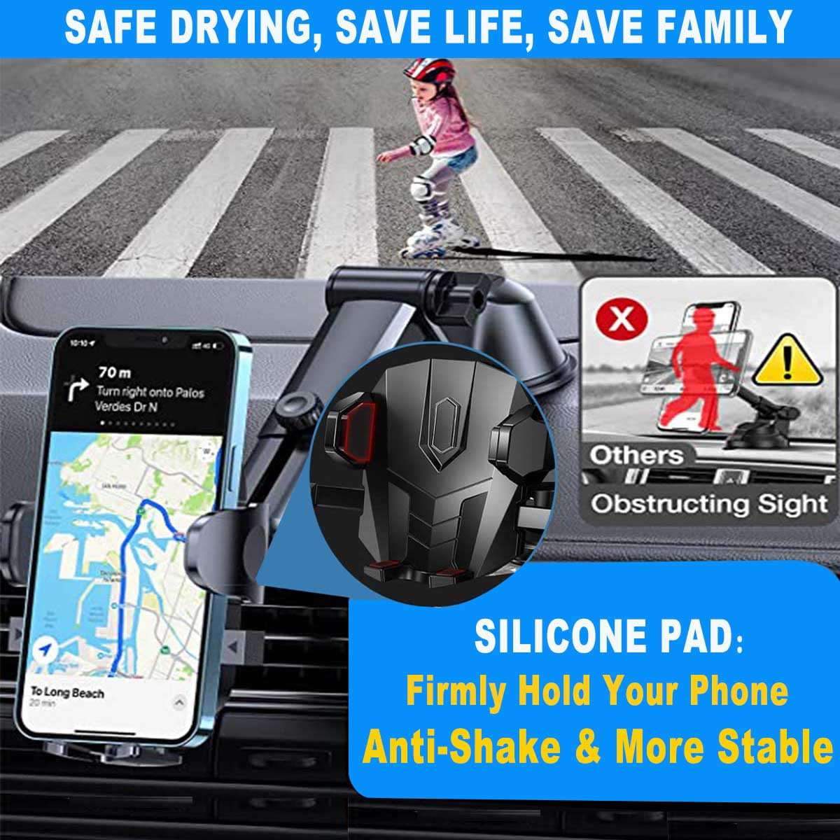 Car Phone Mount, Phone Holder for Car, Long Arm Suction Cup Phone Holder, Strong Universal Hands-Free Suction Cell Phone Holder, Car Phone Holder Mount for All Smartphone