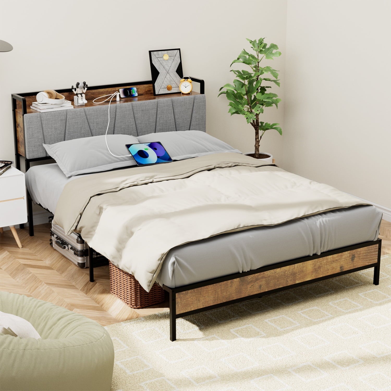 Behost Platform Bed Frame, Full Size Bed Frame with Headboard and Storage