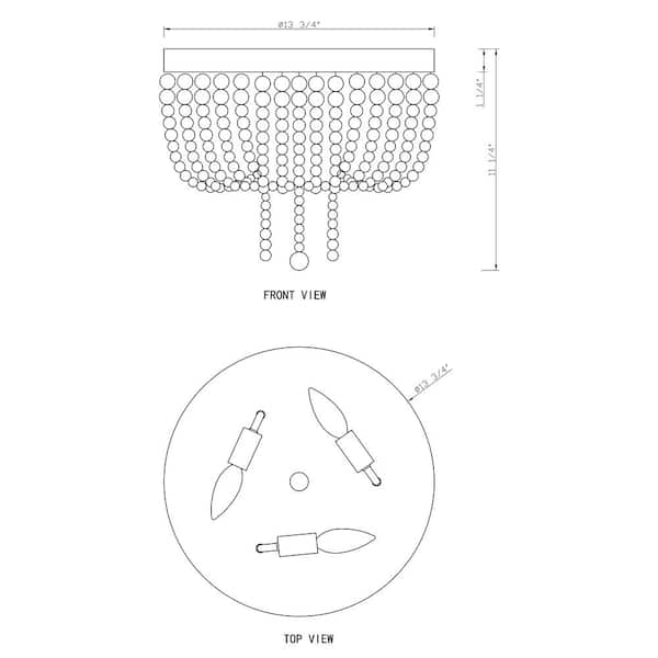 13.75 in. 3-Light Gold Flush Mount with White Wood Beads