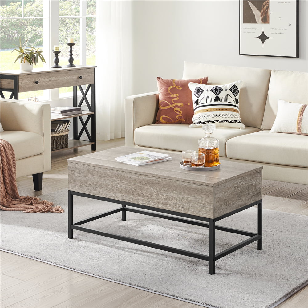 Alden Design Wood and Metal Lift Top Coffee Table, Rustic Gray
