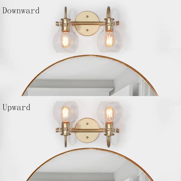 Modern Light Gold Bathroom Vanity Light 13 in. W 2-Light Powder Room Wall Light with Globe Clear Glass Shades
