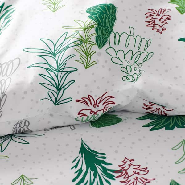 Company Cotton Holiday Trees White Multi Cotton Percale King Sheet Set