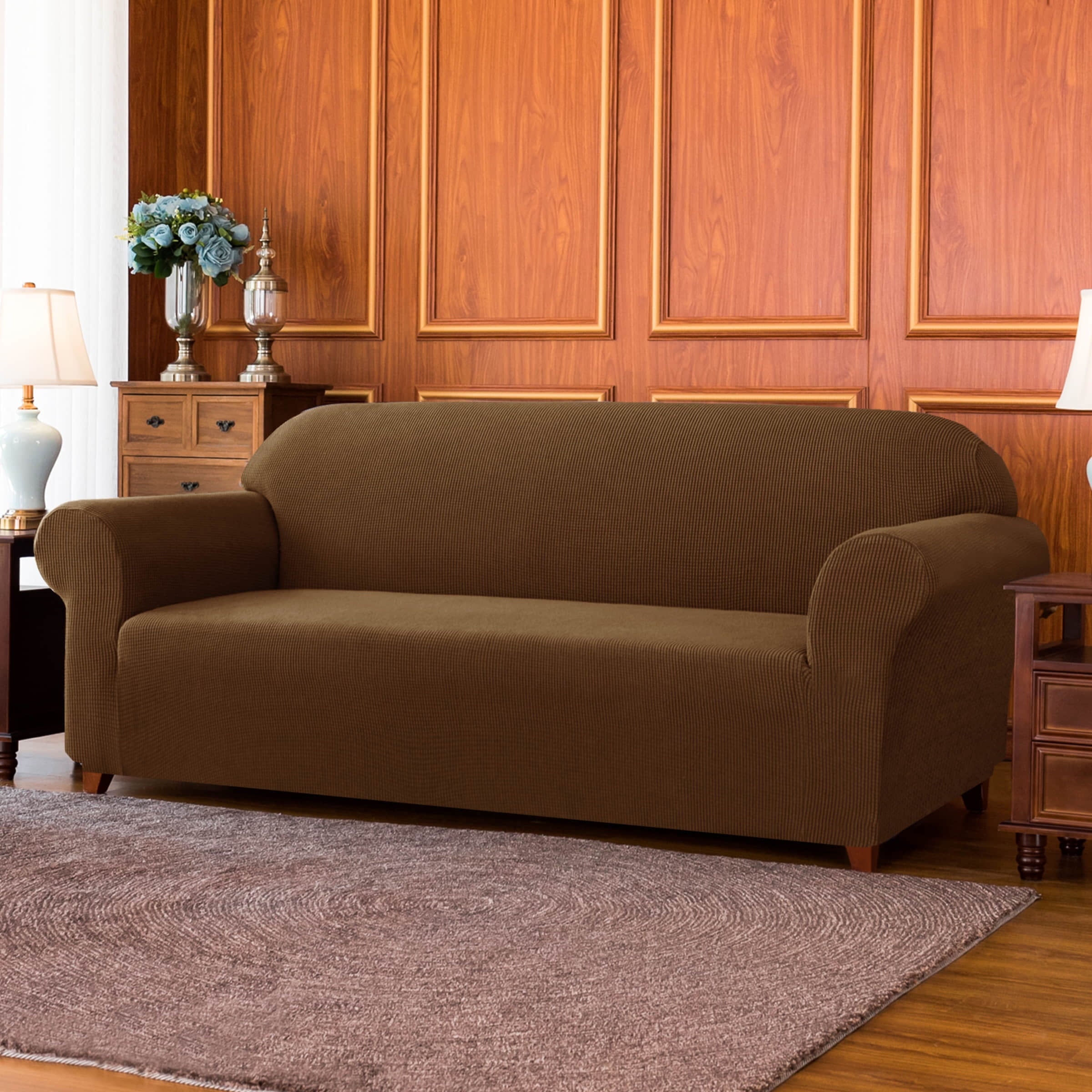 Subrtex Stretch 1-Piece Textured Grid Slipcover Sofa Cover, Coffee