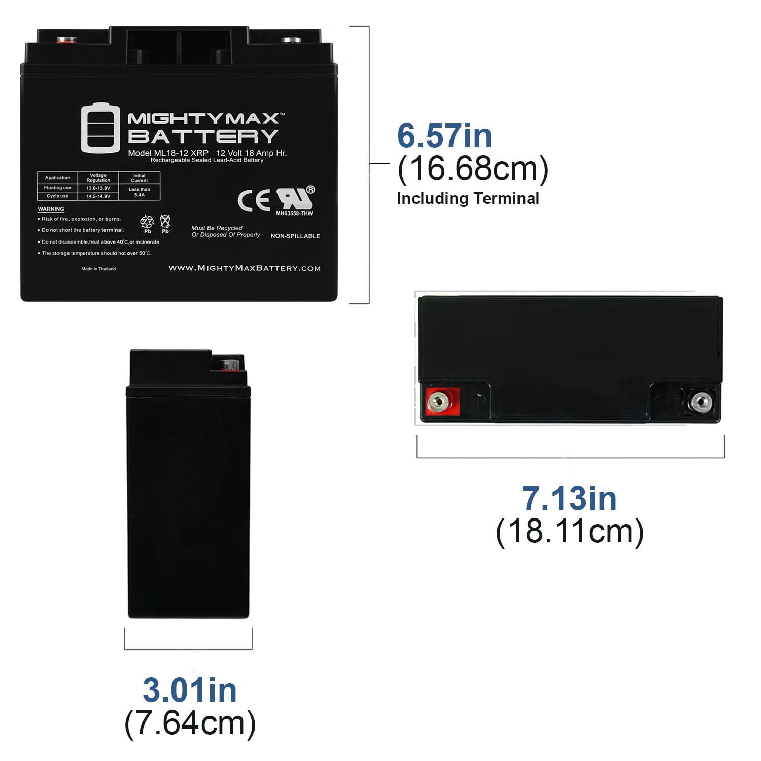 12V 18AH SLA Replacement Battery for Visions CP12180XRP