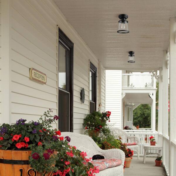 Rigby 9.6 in. 1-Light Matte Black Round Flush Mount, Farmhouse Ceiling Light