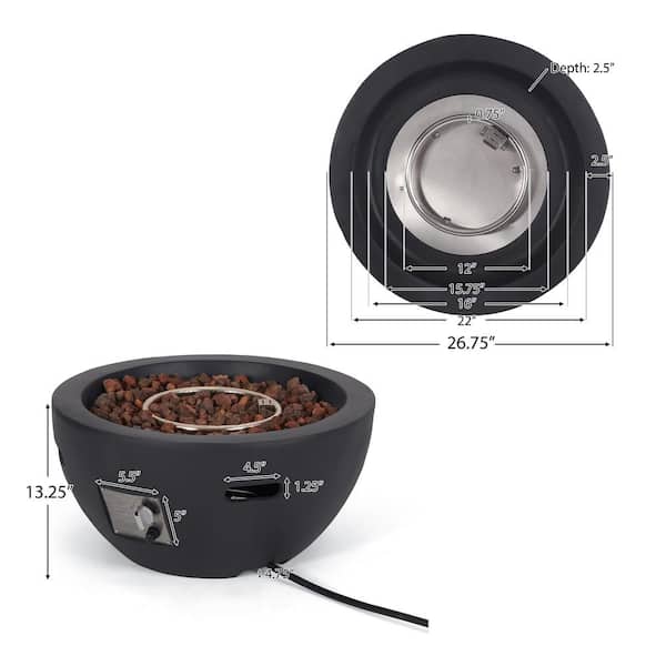 Tulip Dark Gray Stone Fire Pit Bowl (No Tank Holder)