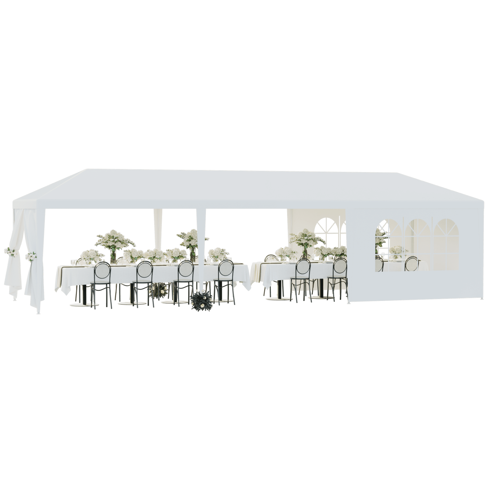 ZENY Wedding Party Tent Gazebo Canopy 6 Window-Walls with 2 Walls 10 x 30', White