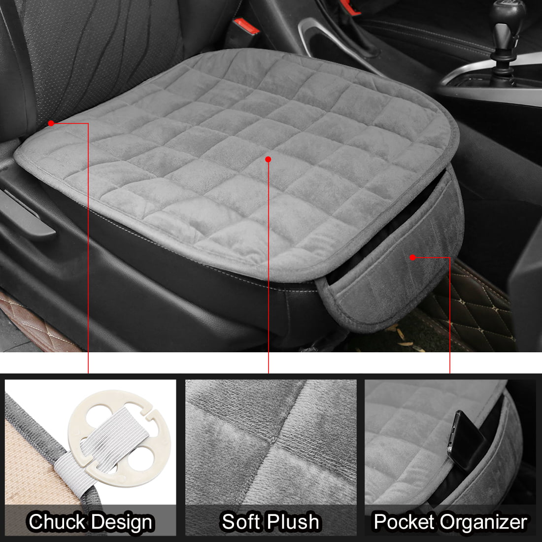 Unique Bargains 2pcs Front Car Seat Cover Breathable Plush Gray