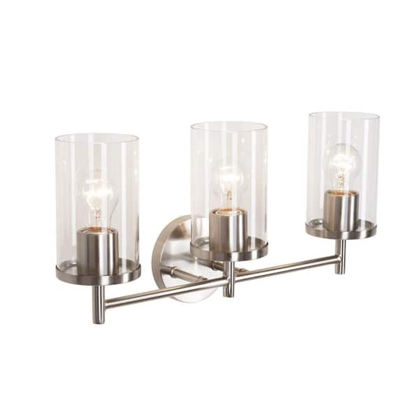 Kinglet 20 in. 3-Light Brushed Nickel Vanity Light, Towel Bar, Towel Ring Paper Holder and Towel Hook Bath Set (5-Piece)