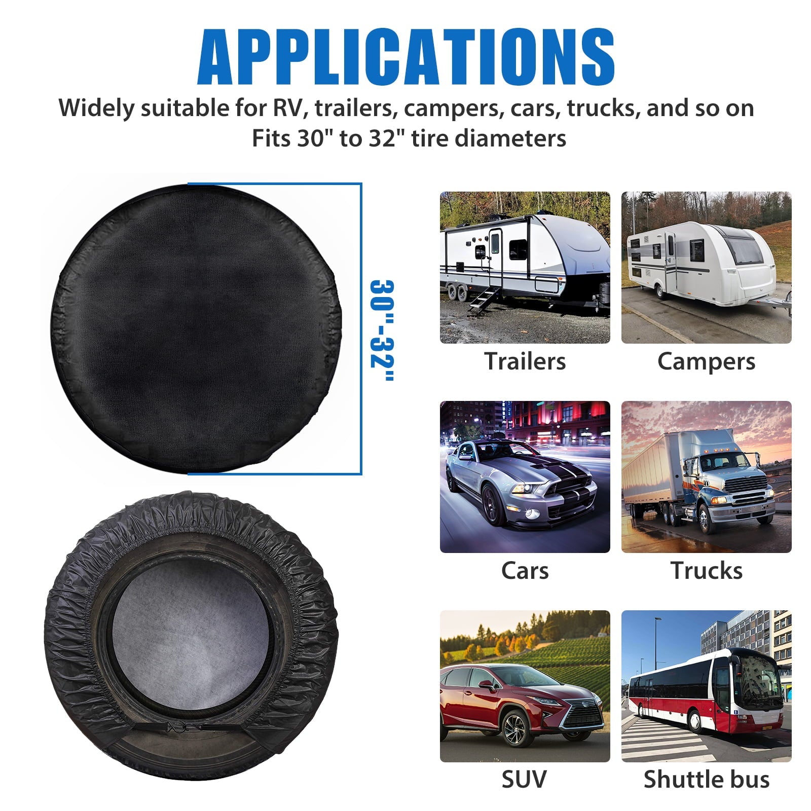 4pcs Wheel Tire Covers, EEEkit Waterproof Motorhome Wheel Covers for 30- 32inch Tire Diameters, UV Coating Tire Protectors Fit for RVs, Trailers, Campers, Cars, and Trucks
