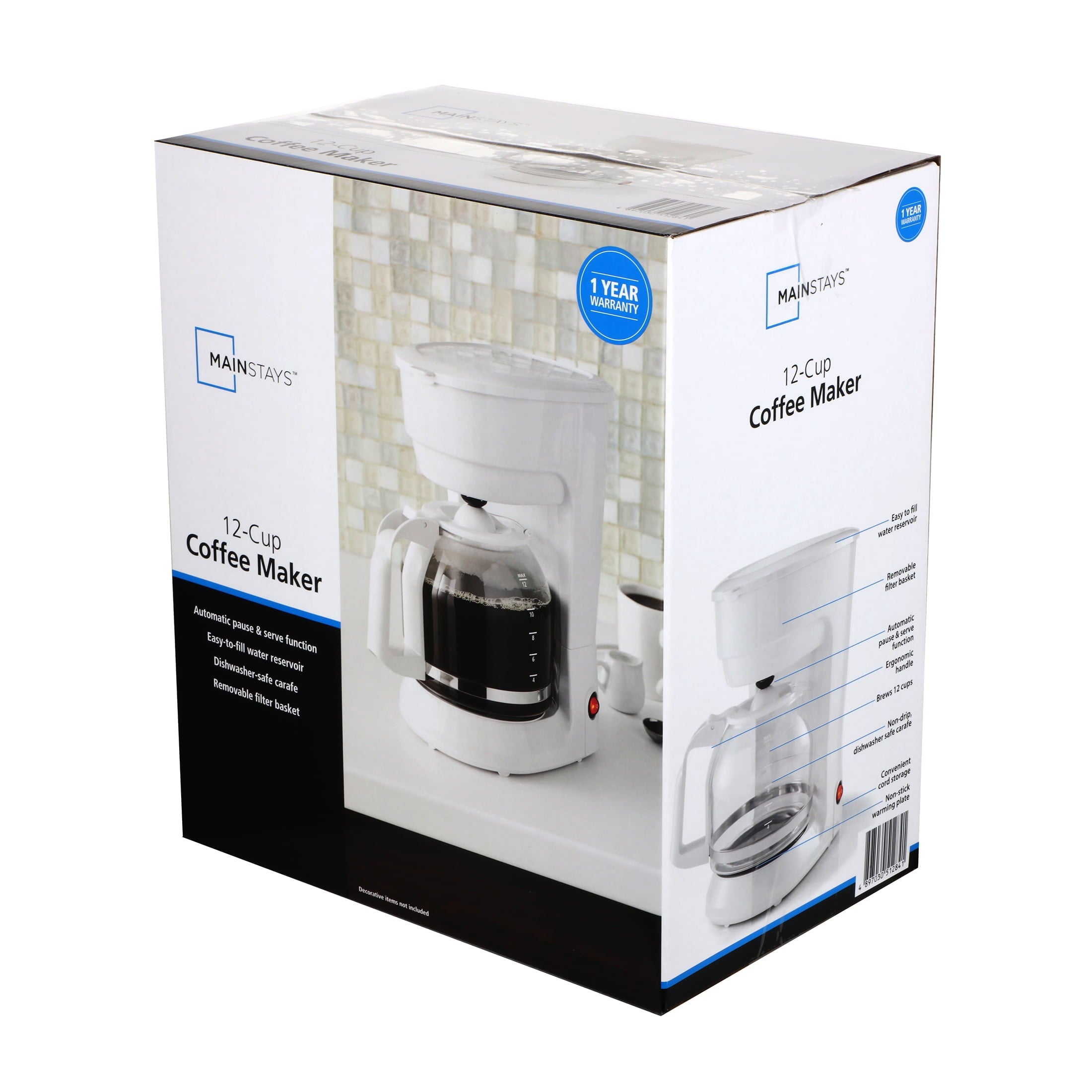 Mainstays White 12-Cup Drip Coffee Maker, New