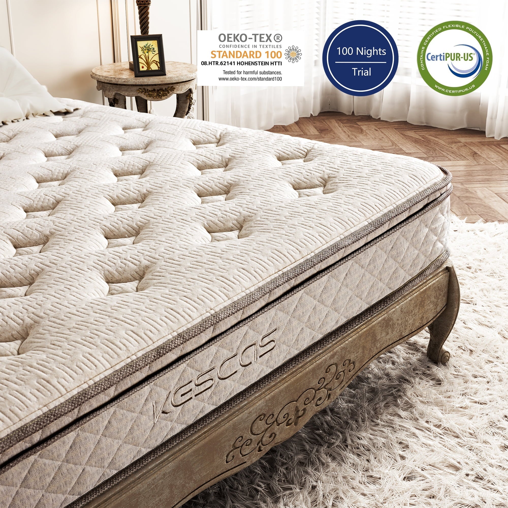 Size Hybrid Mattress, Kescas 10 inch Euro Top Linen Cover Innerspring Mattress in a Box, with CertiPUR-US Certified Memory Foam, Plush Yet Supportive