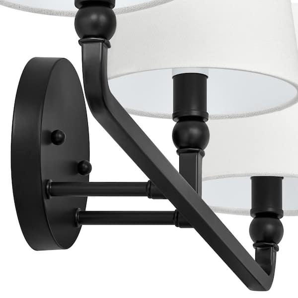 Canterwood 24.88 in. 3-Light Black Bathroom Vanity Light Fixture with Tapered Fabric Shades