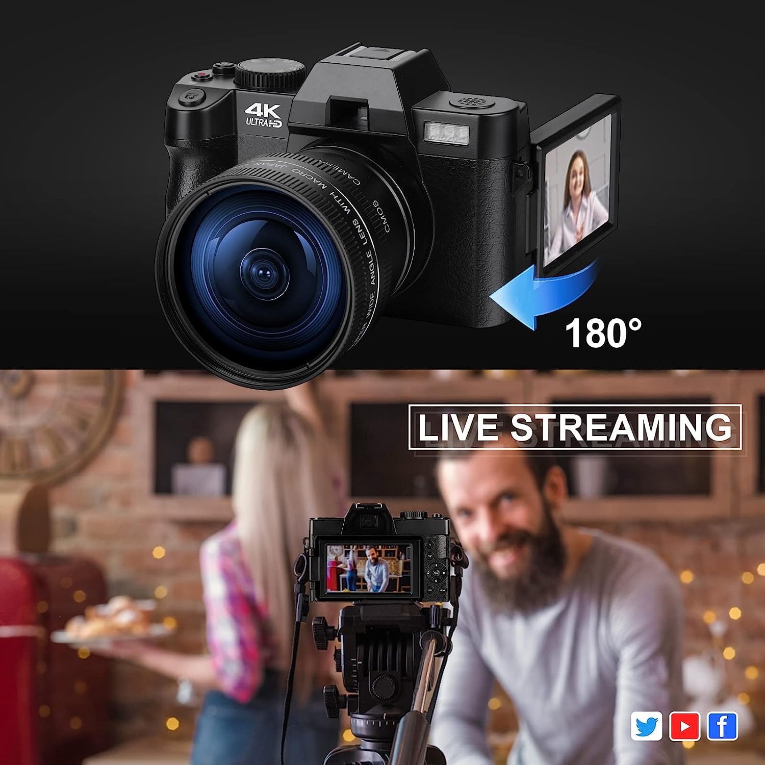 NBD Digital Camera 4K Ultra HD 48MP All-in-One Vlogging Camera with Wide Angle Lens, Digital Zoom 16x and 3