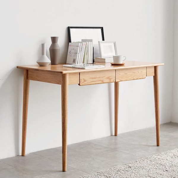 31.50 in. 100% Solid Wood Natural Wood Computer Desk Study Desk Dining Table with 2-Drawers
