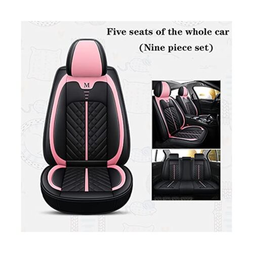 Cartoon Cat Car Seat Covers Luxury PU Leather Universal Auto Front & Rear Sea...