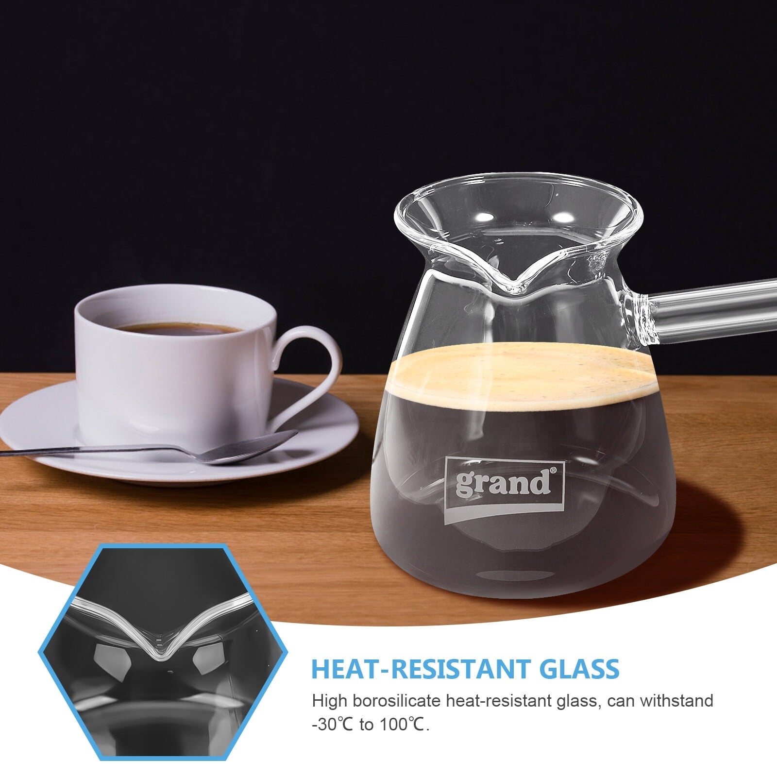 1PC Transparent Turkish Coffee Side Handle Pot Thickened Glass Boiling Pot