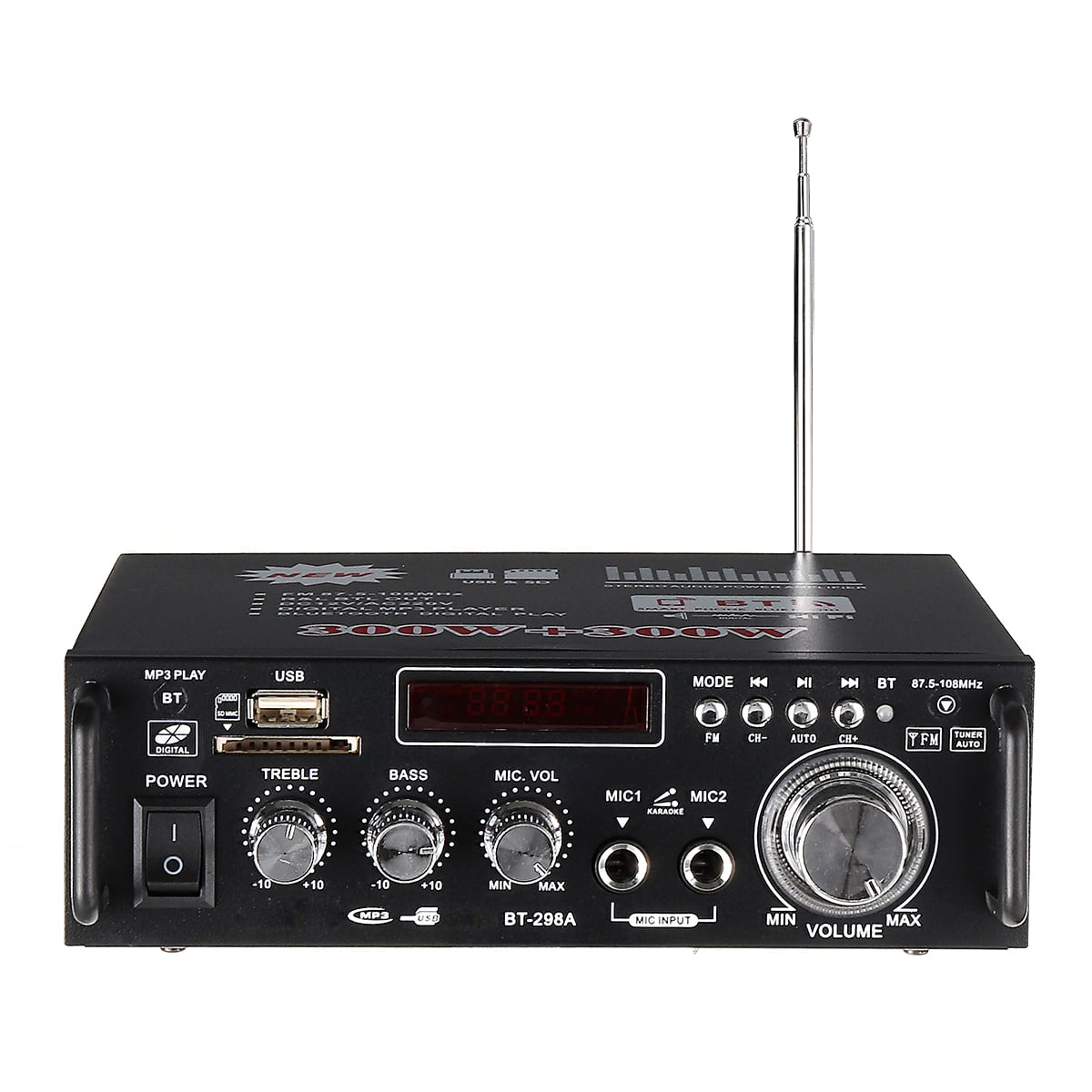 600W 4-16Ohm Amplifier with bluetooth LCD Digital Display Stereo Audio HiFi Amp MP3/USB/SD Car / Home / Theater