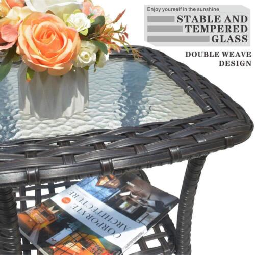 OVIOS Patio Conversation Seating Set w/ Swivel Rocking Chair+Denim Cushion Blue