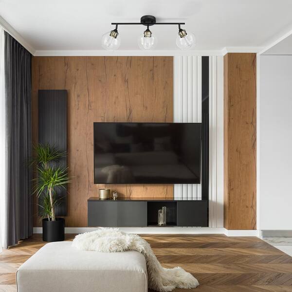 Harrow 2.07 ft. 3-Lights Matte Black Fixed Track Lighting Kit with Brass Accents and Clear Glass Shades, Bulbs Included