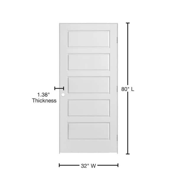32 in. x 80 in. 5 Panel Riverside Solid Core Smooth Primed Composite Single Prehung Interior Door