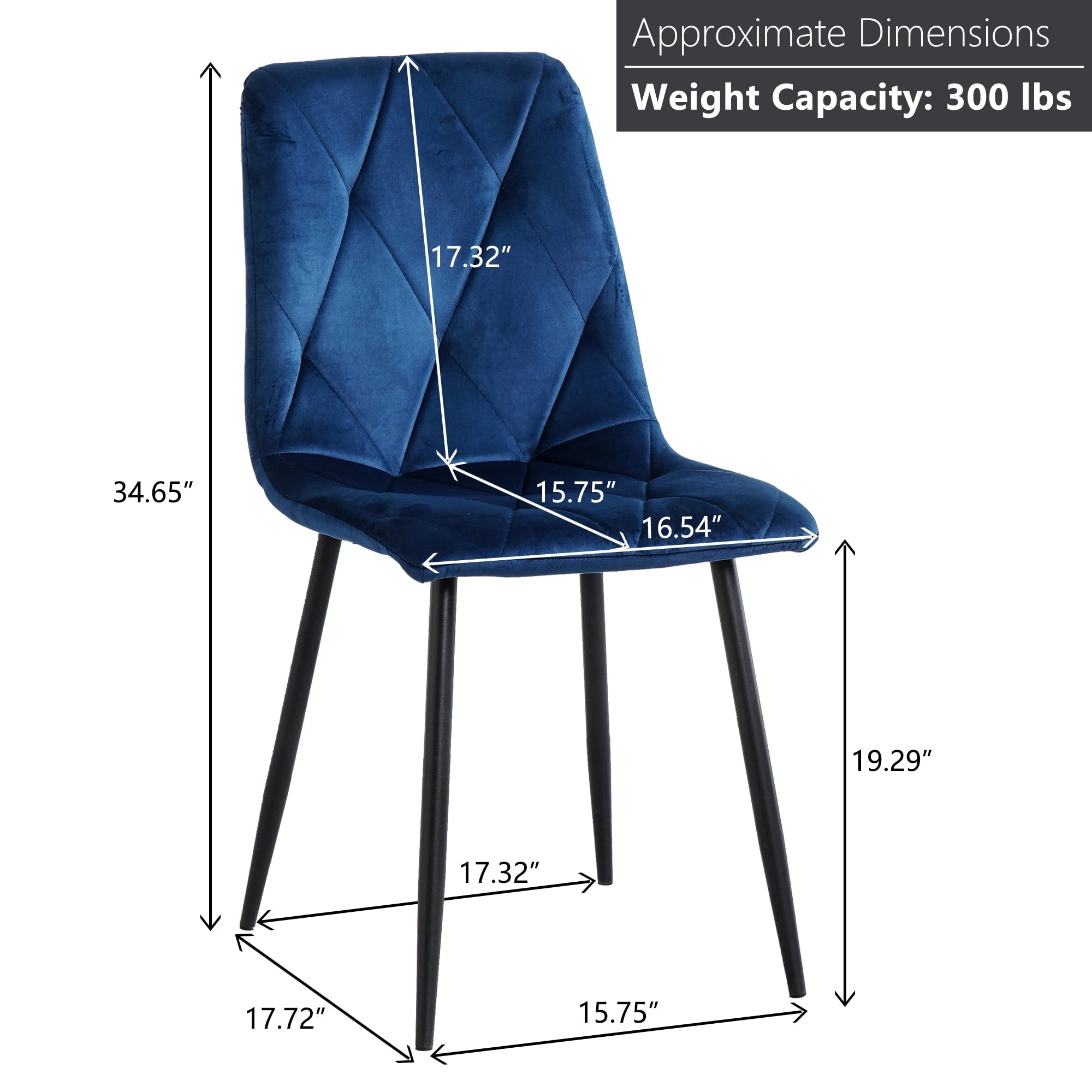 YEAG Velvet Dining Chair,Armless Modern Side Chair,Set of 4,Blue