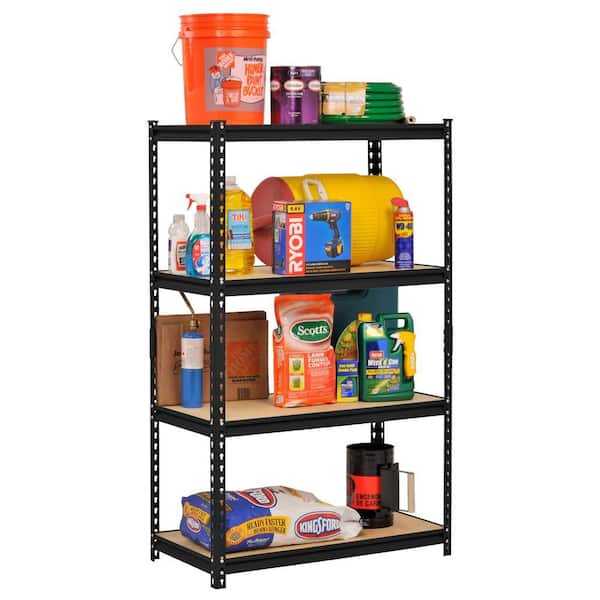 4-Tier Heavy Duty Steel Garage Storage Shelving Unit in Black (36 in. W x 60 in. H x 18 in. D)