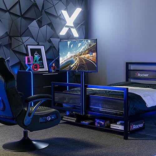 Basecamp Modern Gaming Bed, Metal Mesh Frame,Sleek Modern Design TV Mount(Full )