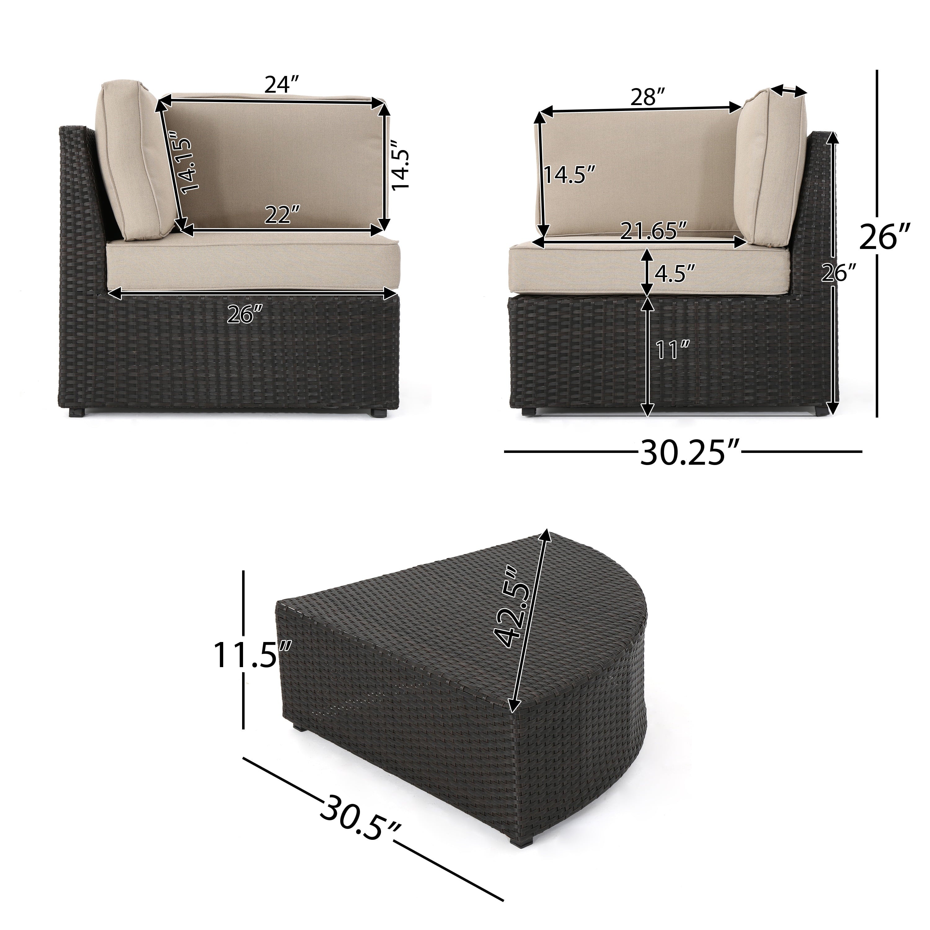 Karyn 6 Piece Outdoor Brown Wicker Sofa Set with Cushions