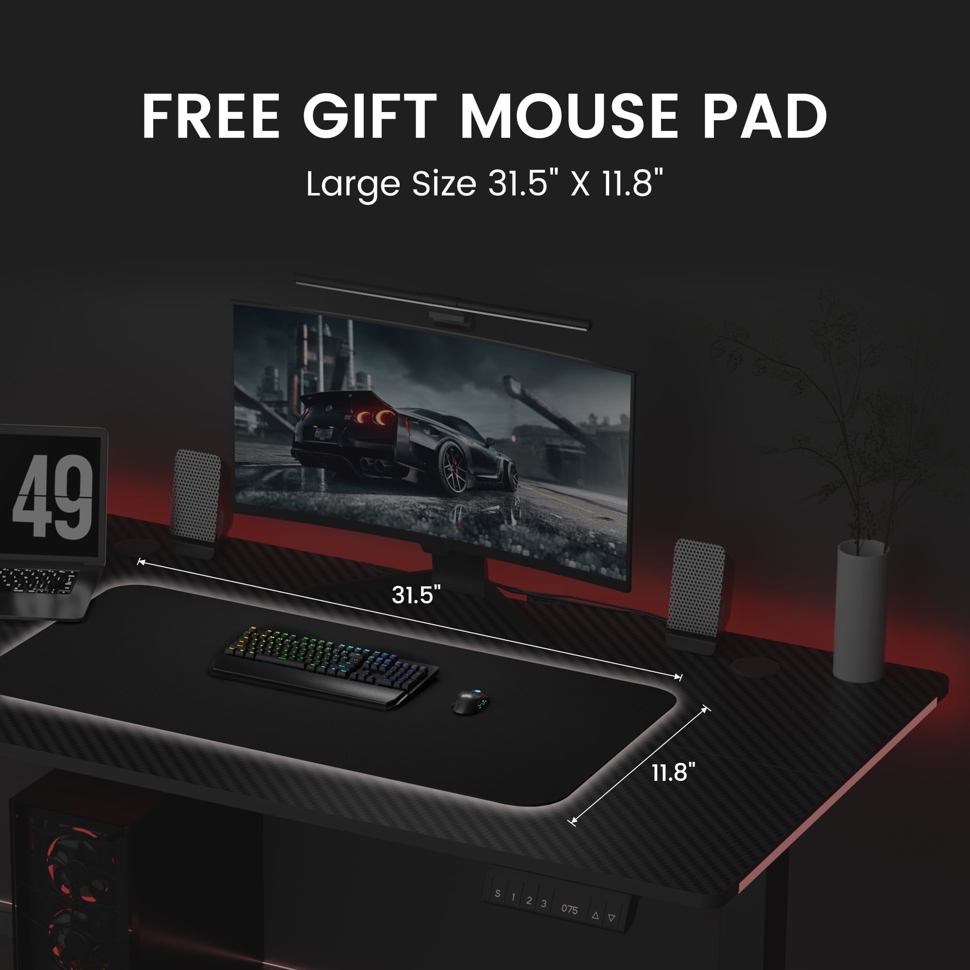 GTRACING Electric Adjustable Height Standing Gaming Desk with RGB Light and Mouse Pad, Black