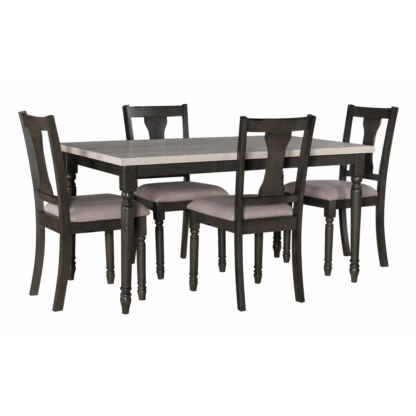 Willow Farmhouse 5-Piece Dining Set, Dark Gray and Smokey White