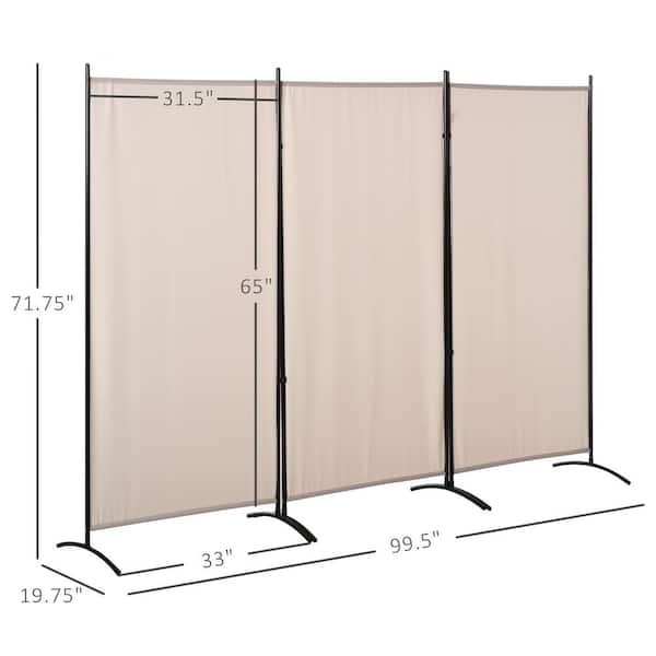 1.65 ft. Beige 3-Panel Room Divider