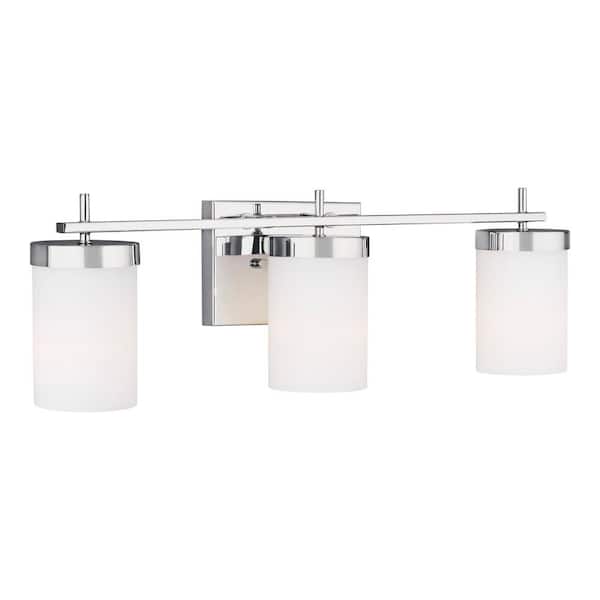 Zire 24 in. W 3-Light Chrome Bathroom Vanity Light with Etched White Glass Shades
